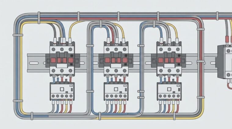 電磁開閉器とサーマルリレー（フラットイラスト調・AI生成イメージ）