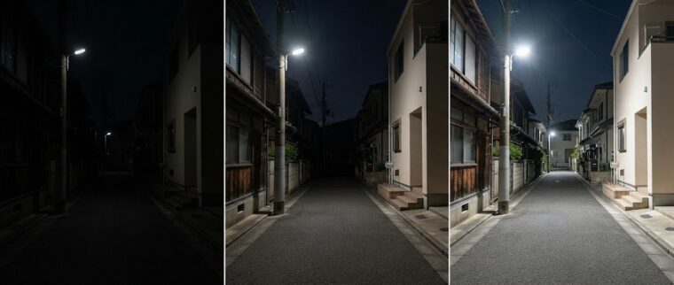 防犯灯の明るさ段階・住宅街の生活道路