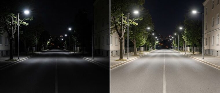 街灯の設置間隔の比較・明暗のムラ