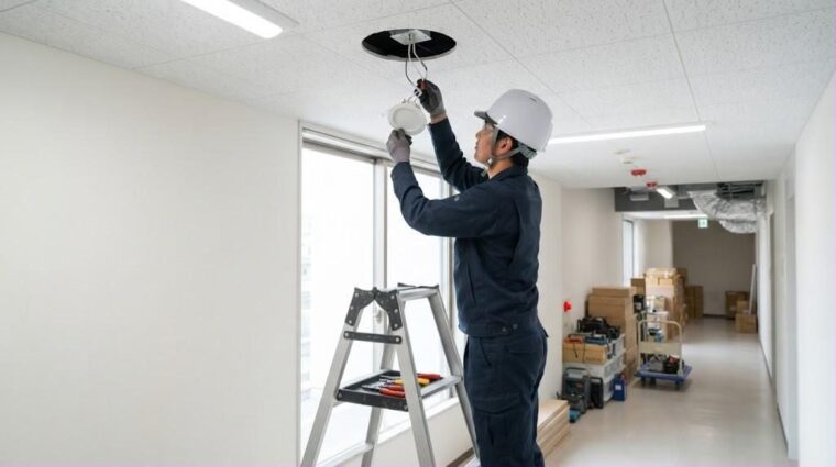 天井への器具付け（AI生成イメージ）