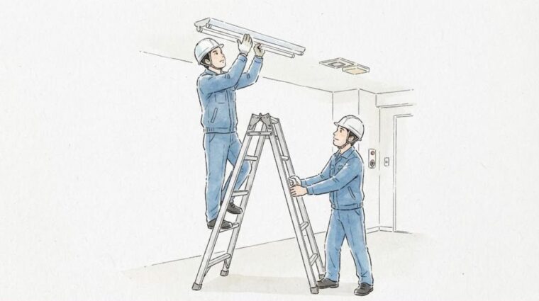 脚立の正しい使い方（手書き風イラスト）
