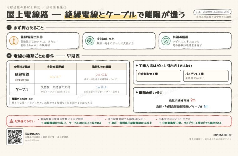 技術情報通信｜屋上電線路（支持点間距離と造営材との離隔）