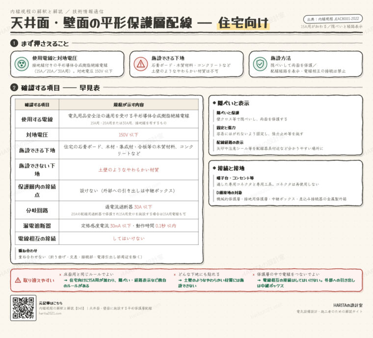 技術情報通信｜天井面・壁面に施設する平形保護層配線（住宅向けの条件）