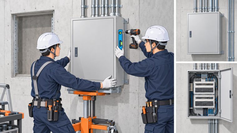 分電盤の取付・結線前確認（AI生成イメージ）
