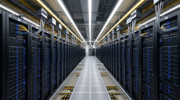 データセンターの電気設備イメージ・サーバールーム（AI生成イメージ）
