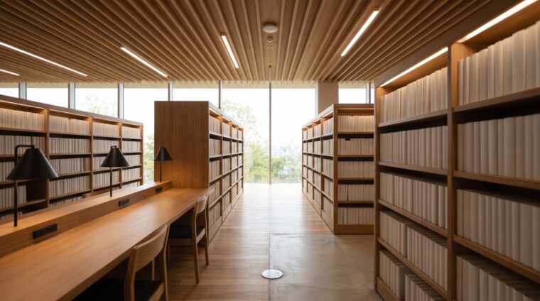 図書館の電気設備イメージ・閲覧室（AI生成イメージ）