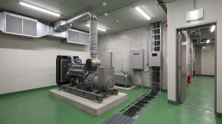 病院の電気設備イメージ・非常用発電機室（AI生成イメージ）