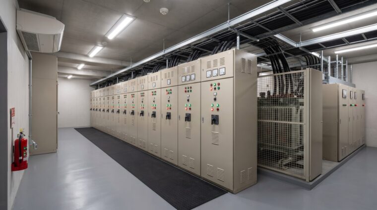 事務所ビルの電気設備イメージ・高圧受変電室（AI生成イメージ）