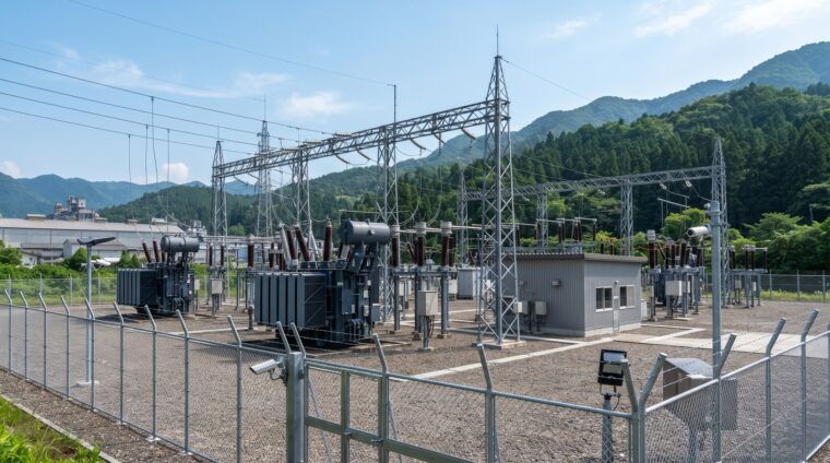 工場の電気設備イメージ・特別高圧屋外変電所（AI生成イメージ）