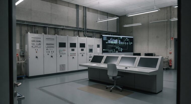 清掃工場の電気設備イメージ・中央制御室（AI生成イメージ）
