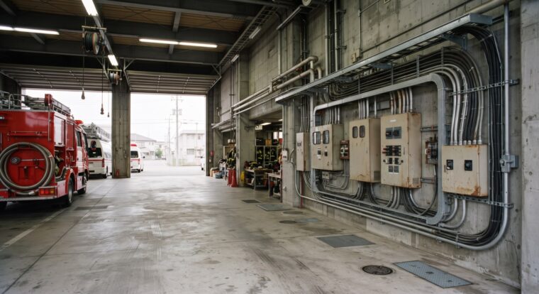 消防署の電気設備イメージ・車庫（AI生成イメージ）