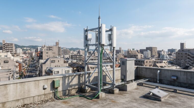 携帯電話基地局の電気設備イメージ・ビル屋上（AI生成イメージ）