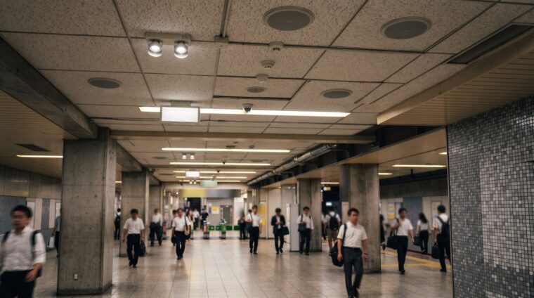 地下鉄駅の電気設備イメージ・コンコース（AI生成イメージ）